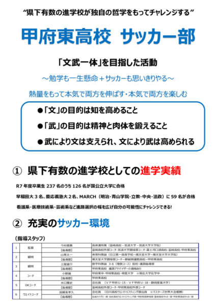 サッカー | 山梨県立甲府東高等学校